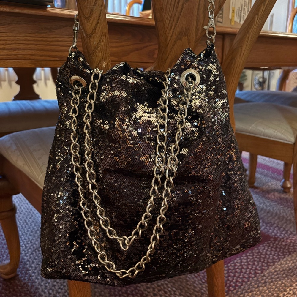 Big Buddah Slouch Hobo Bag Black/ Silver Sequins… Silver Hardware